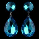 Antique Rhodium Silver w/ Large Aqua Teardrop Earrings 40698