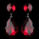 Antique Rhodium Silver w/ Large Burgundy Teardrop Earrings 40698