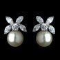 Antique Rhodium Silver CZ Clear Crystal & Diamond White Pearl Stud Earrings 7401