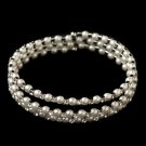 Rhodium Rhinestone & White Pearl 3 Row Coil Stretch Bracelet 1424
