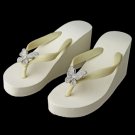 Butterfly Rhinestone High Wedge Flip Flops- 183