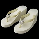 Flower Rhinestone High Wedge Flip Flops- 185
