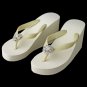 Flower Rhinestone High Wedge Flip Flops- 185