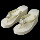 Flower Rhinestone & Pearl High Wedge Flip Flops-30