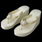 Flower Rhinestone & Pearl High Wedge Flip Flops-30