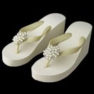 Flower Cluster Rhinestone & Pearl High Wedge Flip Flops-31