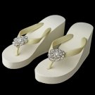 Flower Rhinestone High Wedge Flip Flops-37