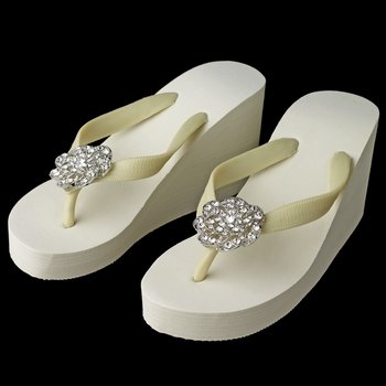 Flower Rhinestone High Wedge Flip Flops-37