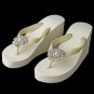 Flower Rhinestone High Wedge Flip Flops-37