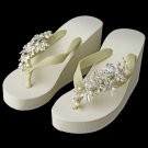 Floral Vine High Wedge Flip Flops with Rhinestone & Freshwater Pearl Accents-109
