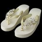 Floral Vine High Wedge Flip Flops with Rhinestone & Freshwater Pearl Accents-109