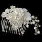 Silver Diamond White Floral Comb with Freshwater Pearls & Rhinestones