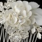 Silver Diamond White Floral Comb with Freshwater Pearls & Rhinestones