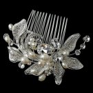 Silver Freshwater Pearl & Rhinestone Floral Comb