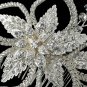 Silver Clear Swarovski Crystal Bead, Bead & Rhinestone Floral Leaf Comb