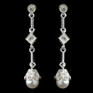 Silver White Pearl & CZ Dangle Earrings