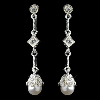 Silver White Pearl & CZ Dangle Earrings