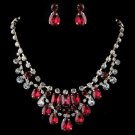 Gold Red & Clear Pear & Radiant Cut Rhinestone Jewelry Set 82051