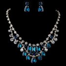 Gold Teal Blue & Clear Pear & Radiant Cut Rhinestone Jewelry Set 82051