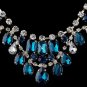 Gold Teal Blue & Clear Pear & Radiant Cut Rhinestone Jewelry Set 82051