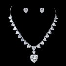 Silver Clear Rhinestone & CZ Crystal Heart Necklace & Earrings Jewelry Set 72136