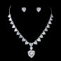 Silver Clear Rhinestone & CZ Crystal Heart Necklace & Earrings Jewelry Set 72136