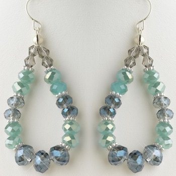 Hematite Aqua, Blue & Smoke Mix Faceted Glass Stone Hoop Earrings