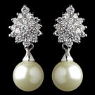 Rhodium Ivory Pearl & CZ Drop Leaf Earrings