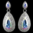 Rhodium AB Teardrop CZ Drop Earrings