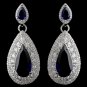 Rhodium Sapphire Teardrop CZ Drop Earrings