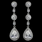 Rhodium Clear CZ Teardrop Dangle Earrings 1336