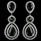 Rhodium Emerald Teardrop & Round CZ Dangle Earrings