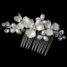 Freshwater Pearl & Rhinestone Floral Hair Comb 120 (Silver or Gold Accent)