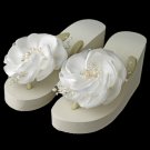 Flower High Wedge Flip Flops with Rhinestone & Freshwater Pearl Accents