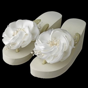 Flower High Wedge Flip Flops with Rhinestone & Freshwater Pearl Accents
