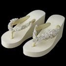 Floral Vine High Wedge Flip Flops with Crystal Accents