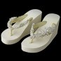 Floral Vine High Wedge Flip Flops with Crystal Accents