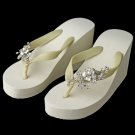 Floral Vine High Wedge Flip Flops with Rhinestone & Pearl Accents