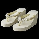 Floral Vine High Wedge Flip Flops with Crystal & Freshwater Pearl Accents