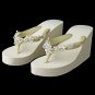 Floral Vine High Wedge Flip Flops with Crystal & Freshwater Pearl Accents