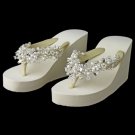 High Wedge Flip Flops with Crystal & Pearl Accents