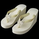 High Wedge Flip Flops with Rhinestone & Freshwater Pearl Leaf Accents