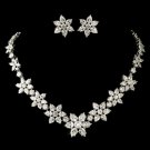 "Audrey Hepburn" Rhodium Clear Pear & Round Cut Flower Snowflake CZ Crystal Jewelry Set 1574