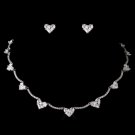 Antique Rhodium CZ Crystal Heart Curved Jewelry Set 1580