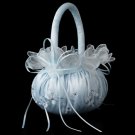Light Blue Lace Ribbon & Sheer Organza Floral Design Flower girl Basket 3 w/ Crystal & Pearl Accents