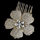 Light Gold Clear Rhinestone Flower Hair Comb 9995