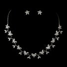 Antique Silver Clear Floral CZ Crystal Necklace 2674 and Earrings 3000 Bridal Jewelry Set