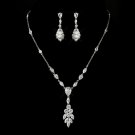 Antique Silver Clear CZ Stone Necklace 2745 & Earrings 9060 Bridal Jewelry Set