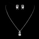 Antique Silver Clear CZ Stone Necklace 2742 & Earrings 1960 Bridal Jewelry Set