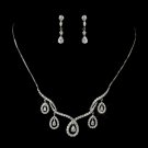 Antique Silver Clear CZ Crystal Necklace 2647 & Earring 2656 Bridal Jewelry Set